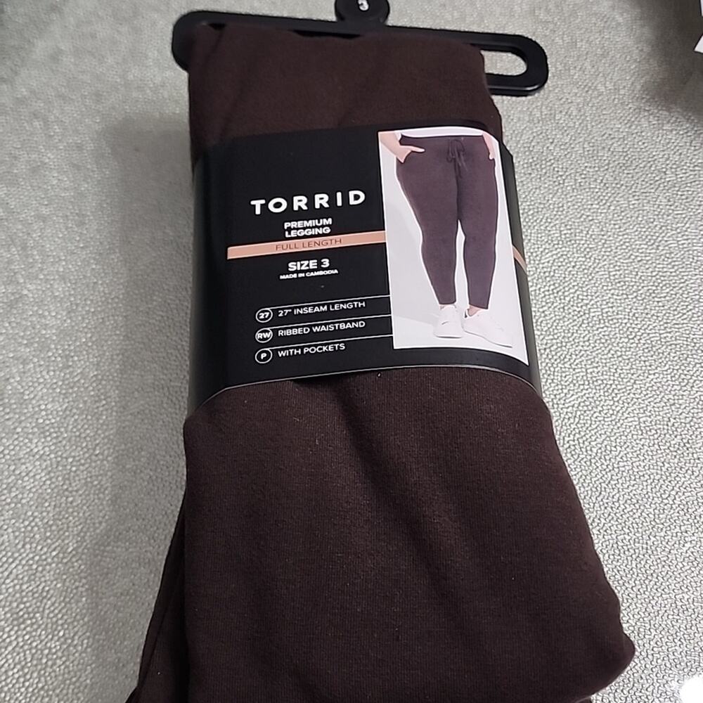 Torrid Premium Full Length Java Ribbed Waist Pocket Leggings, 3X - Picture 2 of 5
